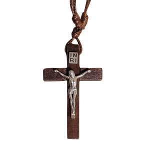 Colgante Cruz de madera con Crucificado de metal